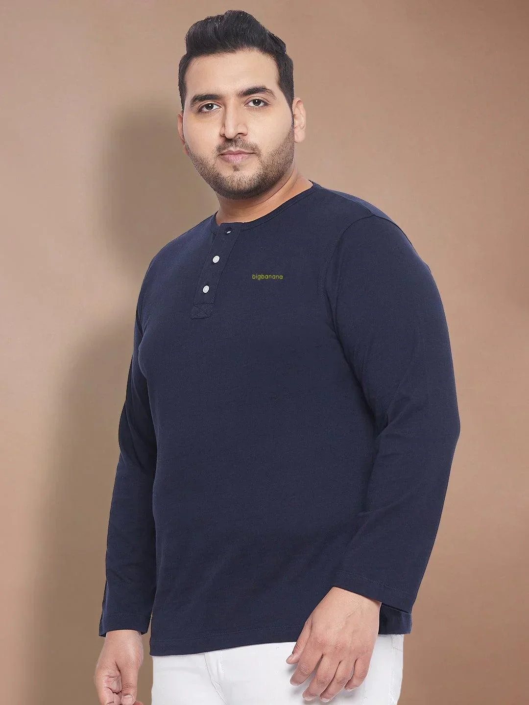 Men Plus Size But-Navy Solid Henley Tshirt - Image 3