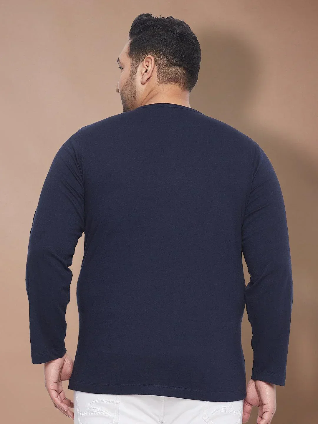 Men Plus Size But-Navy Solid Henley Tshirt - Image 5