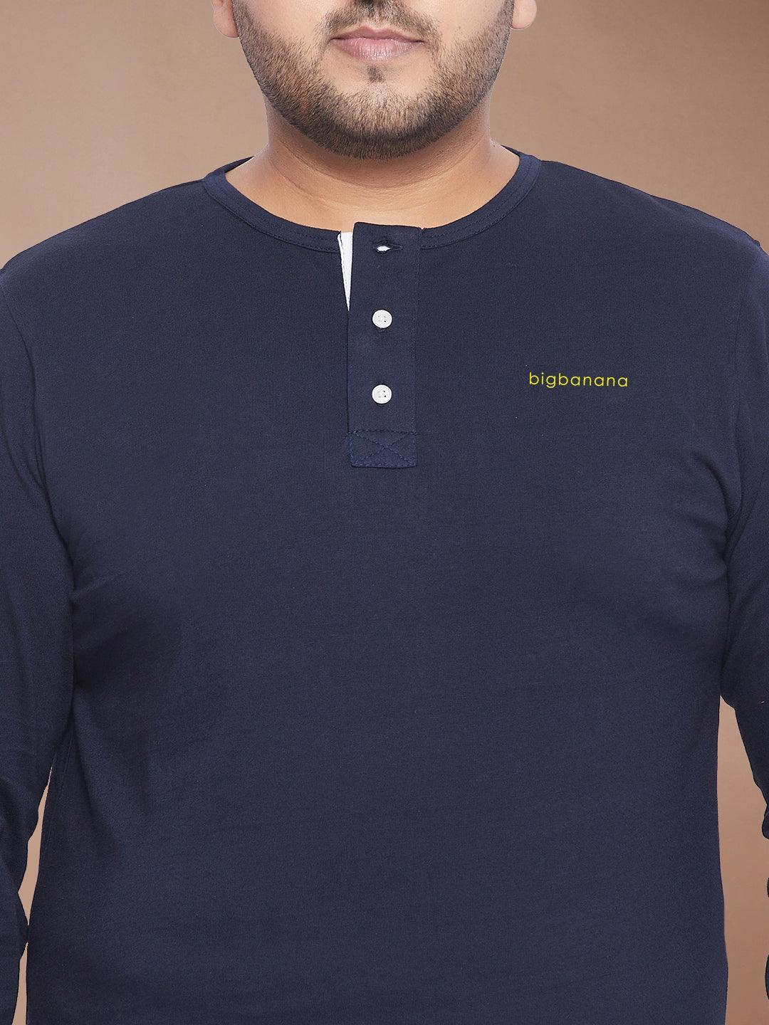 Men Plus Size But-Navy Solid Henley Tshirt - Image 6