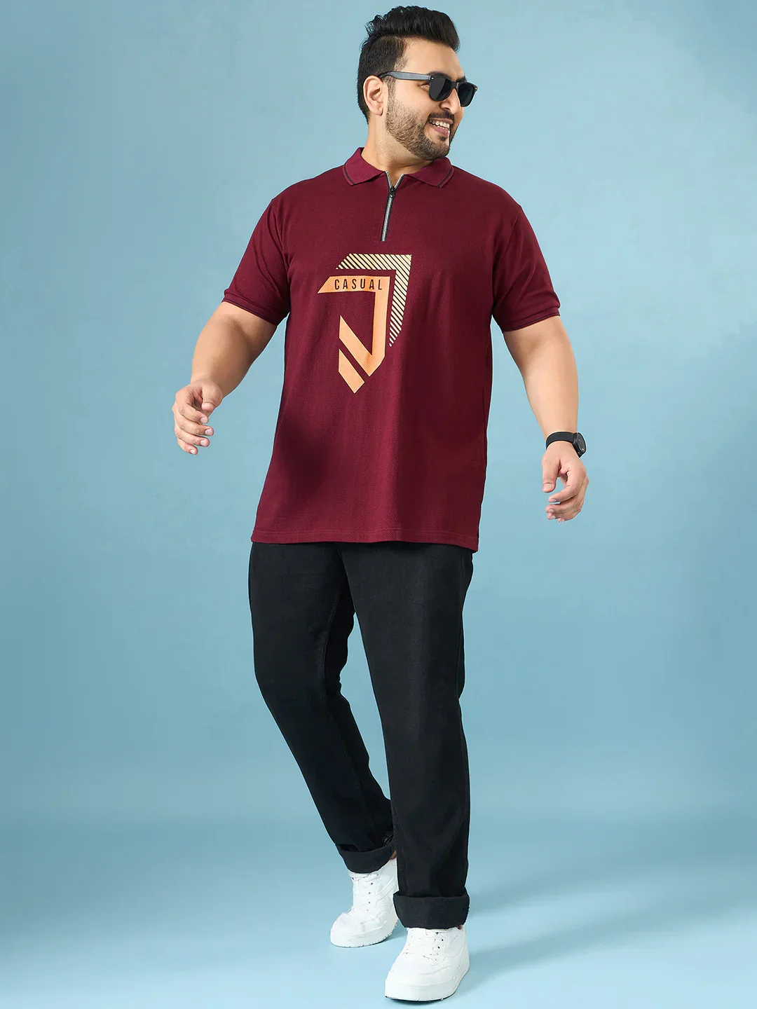 Men Plus Size Cajual Maroon Printed Polo Tshirt - Image 2