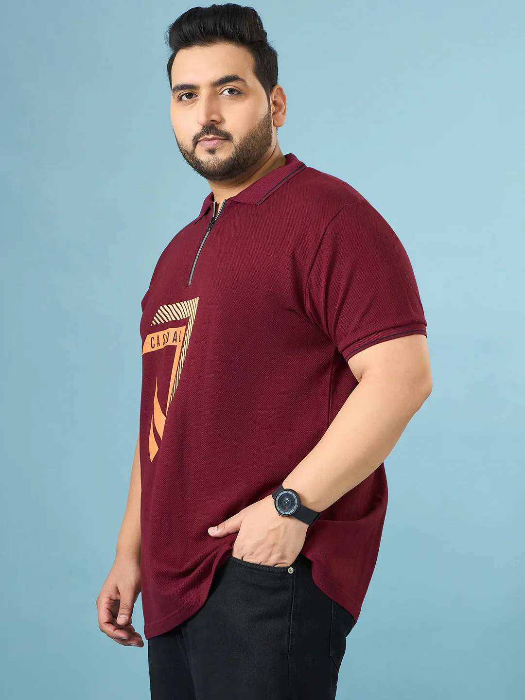 Men Plus Size Cajual Maroon Printed Polo Tshirt - Image 3