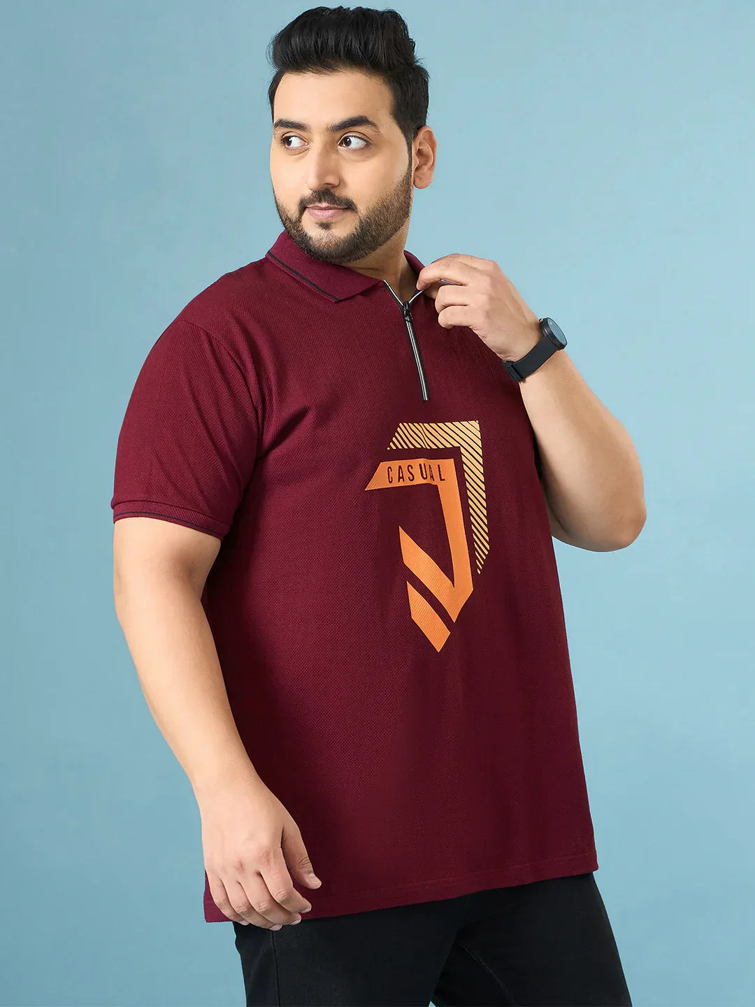 Men Plus Size Cajual Maroon Printed Polo Tshirt - Image 4