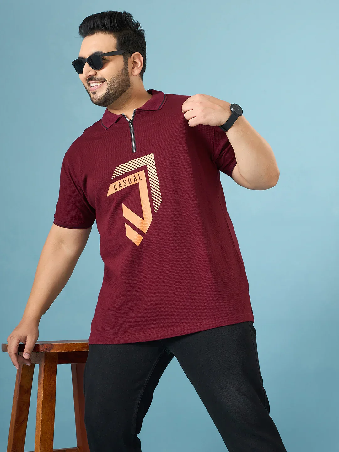 Men Plus Size Cajual Maroon Printed Polo Tshirt - Image 7