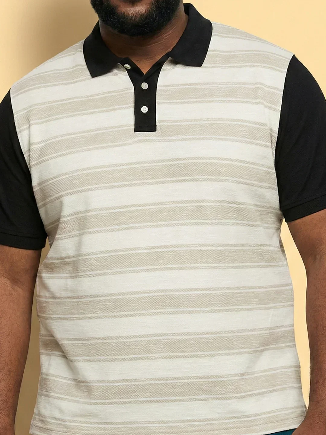 Men Plus Size Calico Multicolor Striped Polo Tshirt - Image 5