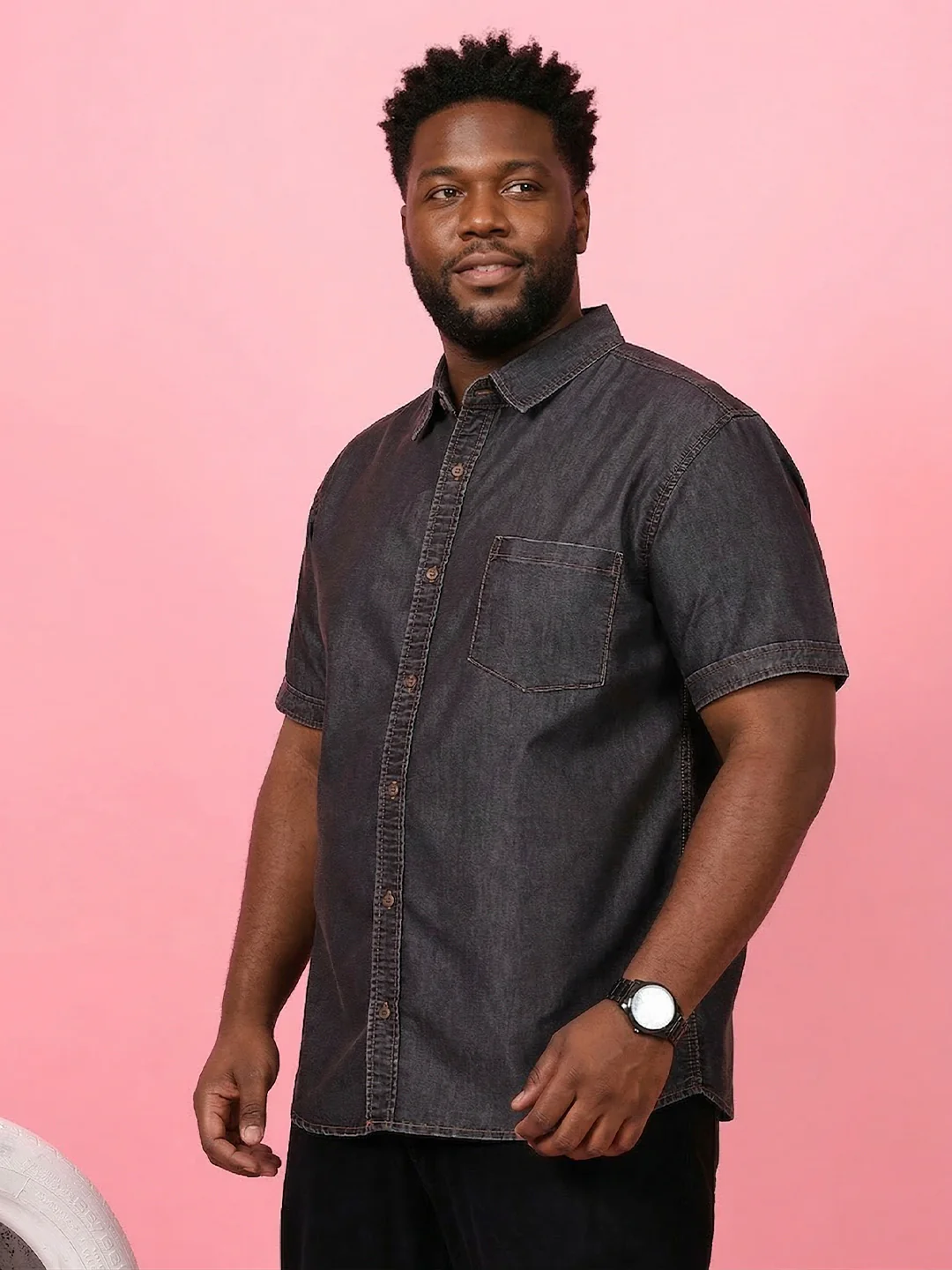 Men Plus Size Camboria Brown Solid Casual Shirt - Image 3