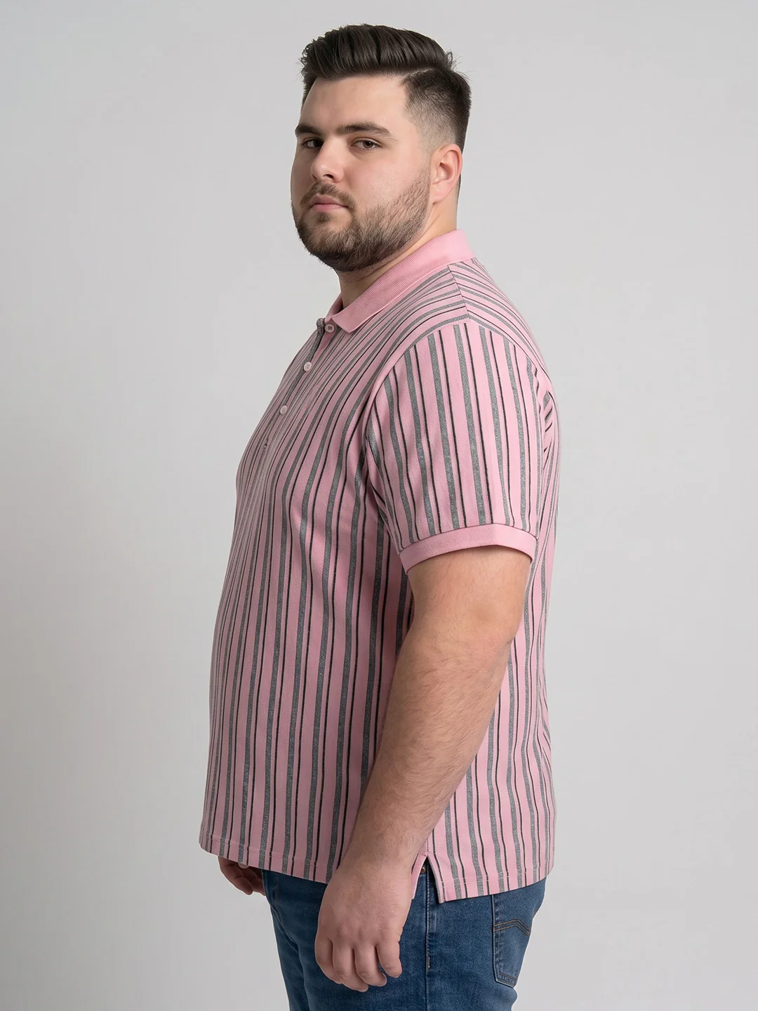 Men Plus Size Camellia Multi Striped Polo - Image 2