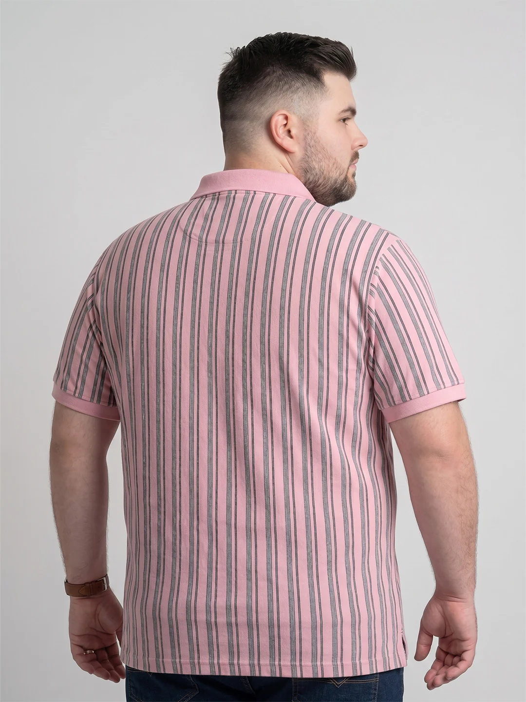 Men Plus Size Camellia Multi Striped Polo - Image 3