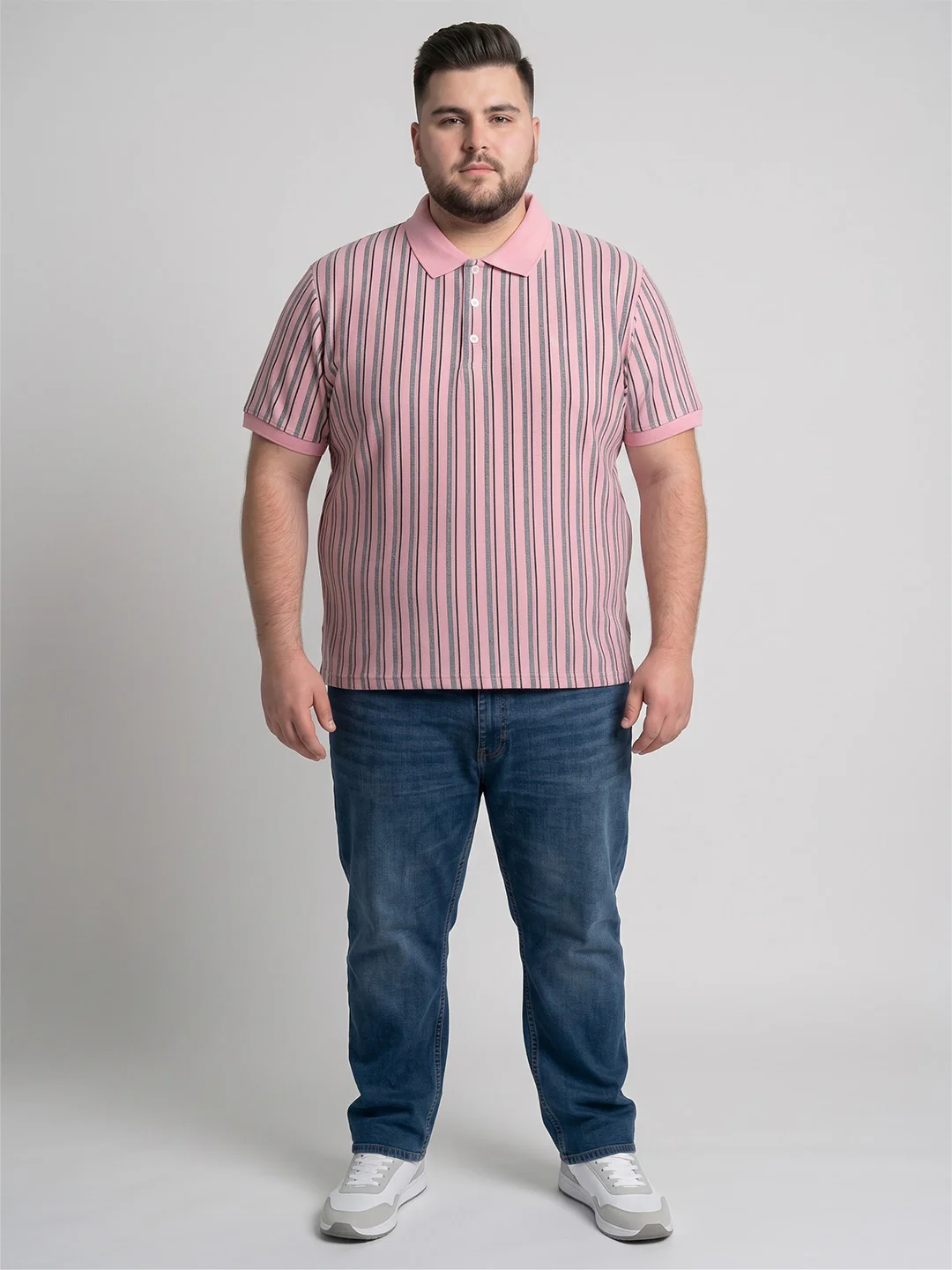 Men Plus Size Camellia Multi Striped Polo - Image 4