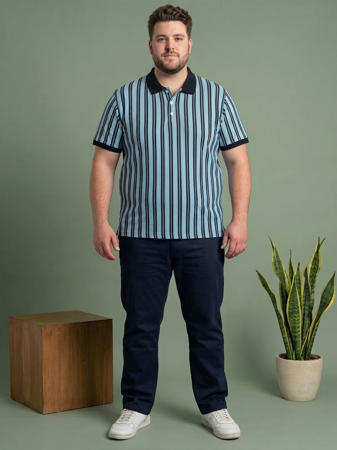 Men Plus Size Candor Multi Striped Polo - Image 4