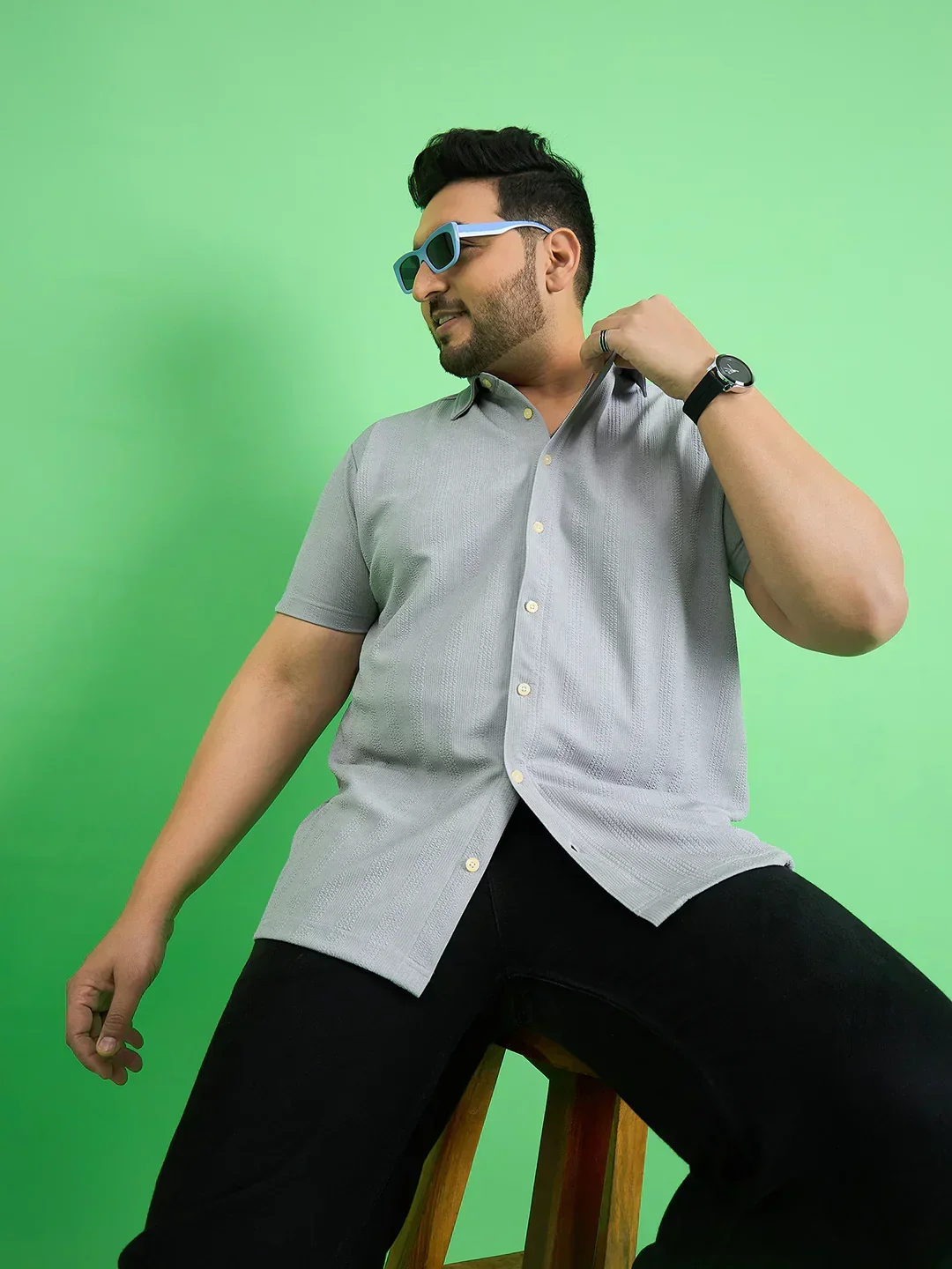 Men Plus Size Cascade Grey Solid Shirt - Image 7