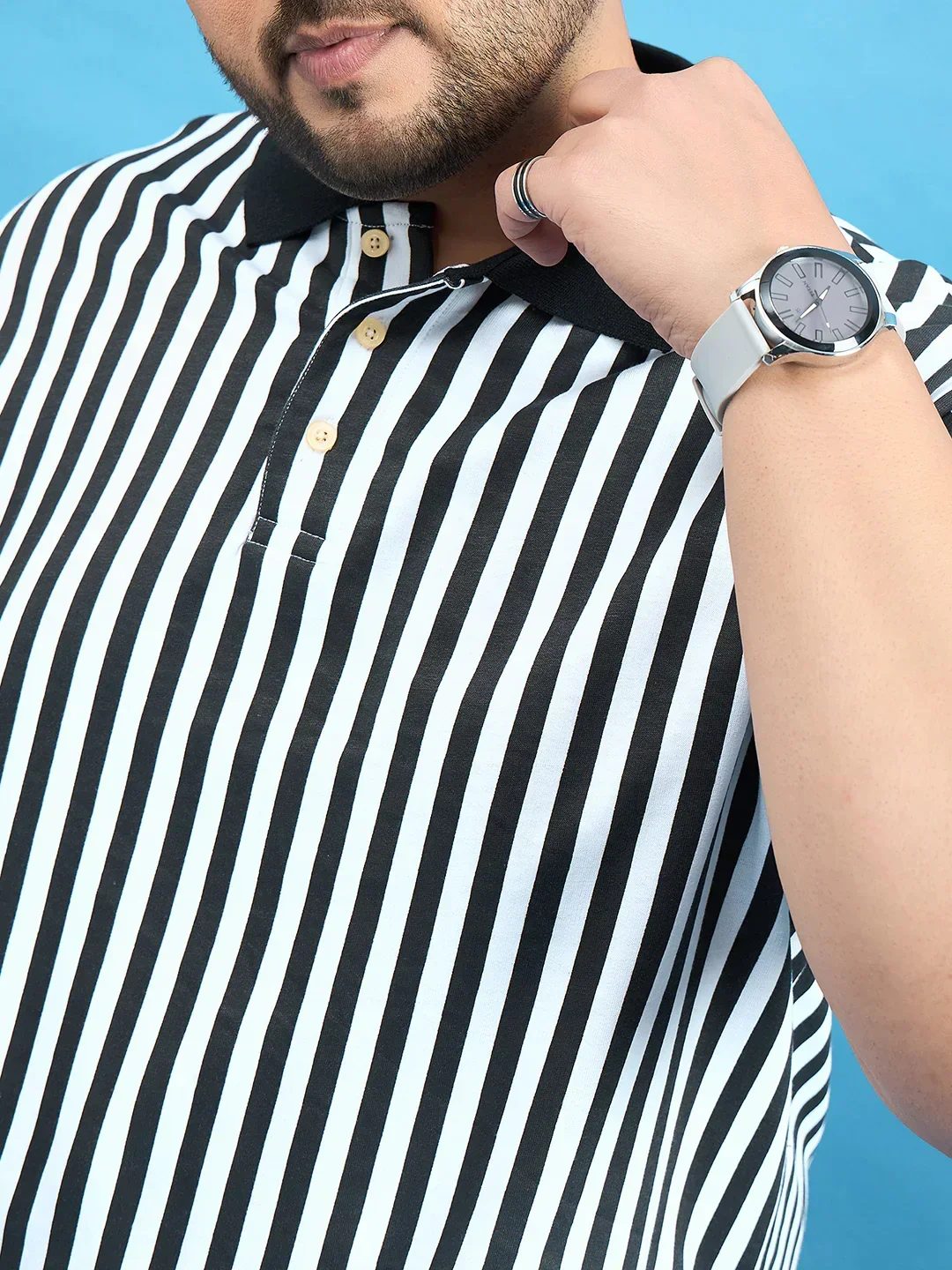 Men Plus Size Castling Black Stripe Polo Tshirt - Image 6