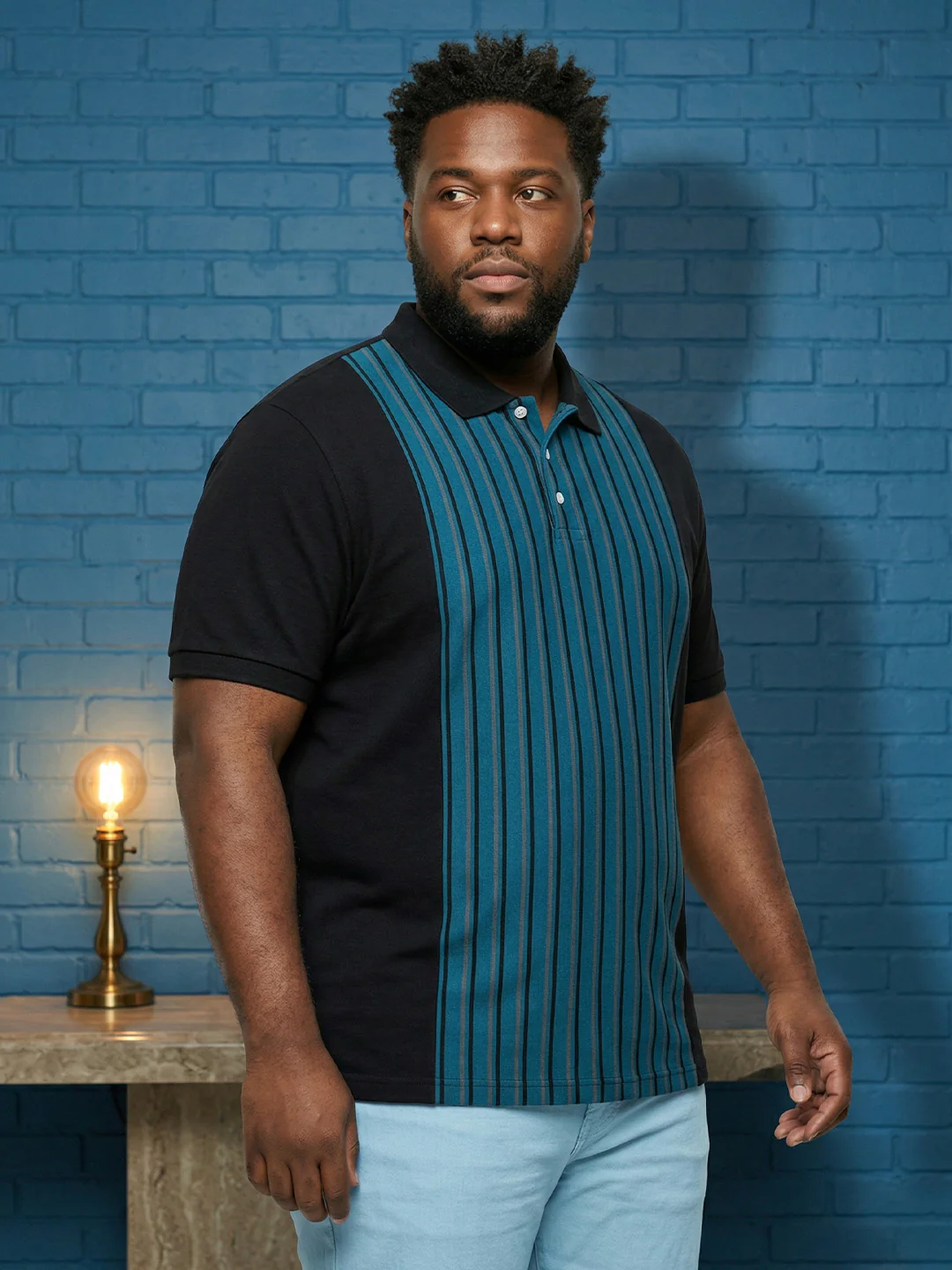 Men Plus Size Cerulean Multi Striped Polo - Image 2