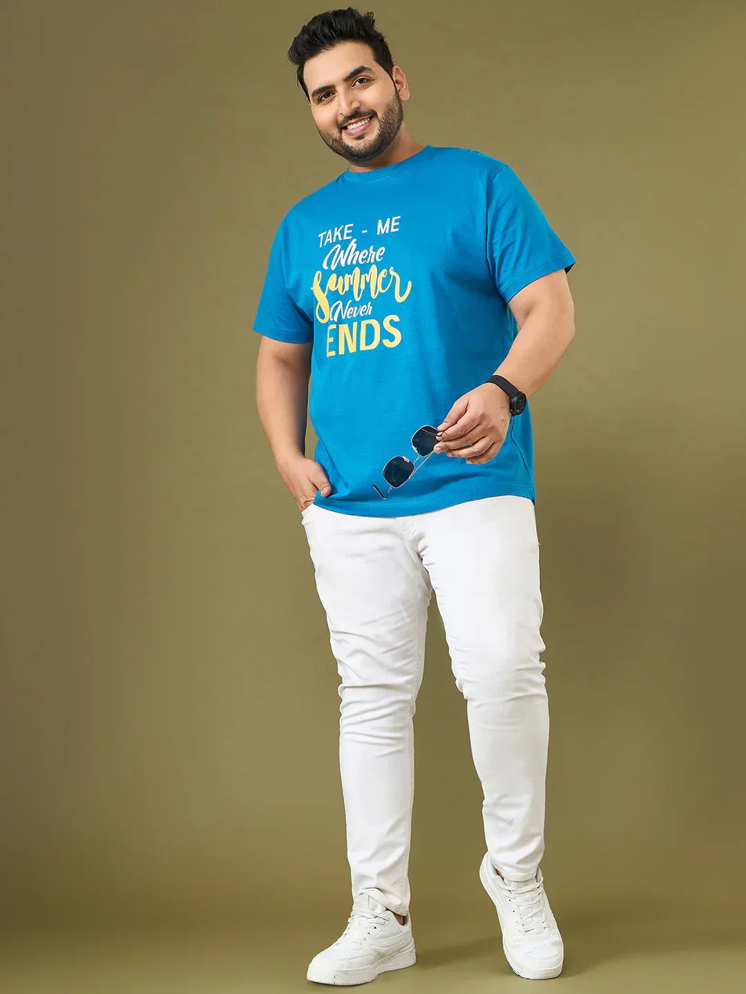 Men Plus Size Ceyora Blue Printed Round Neck Tshirt - Image 2