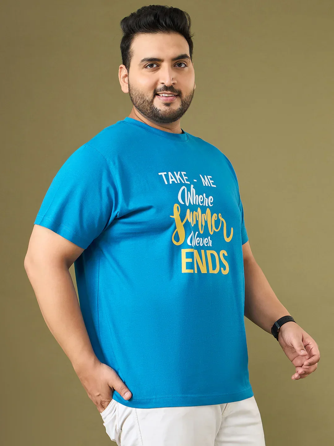 Men Plus Size Ceyora Blue Printed Round Neck Tshirt - Image 4