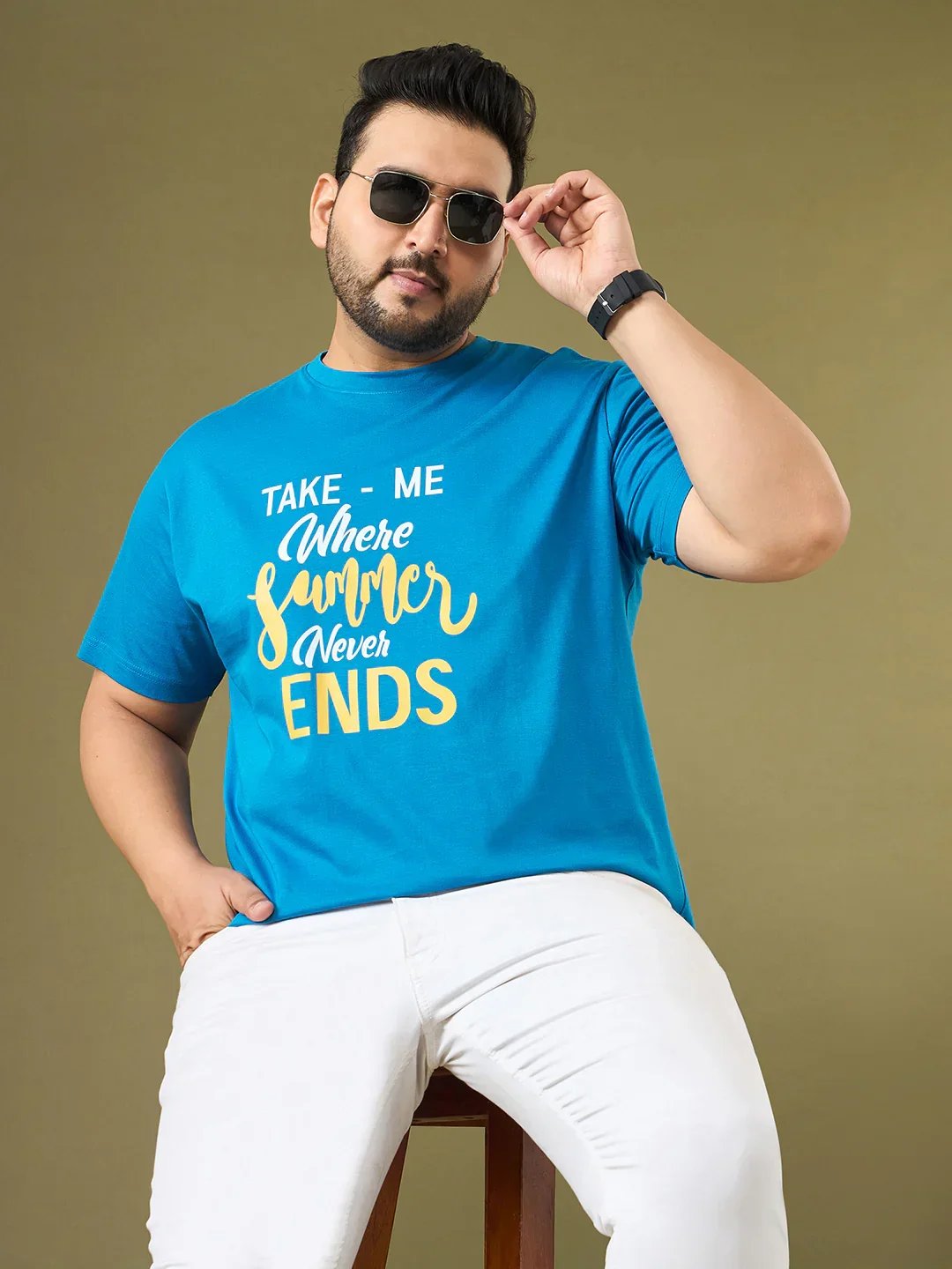 Men Plus Size Ceyora Blue Printed Round Neck Tshirt - Image 7