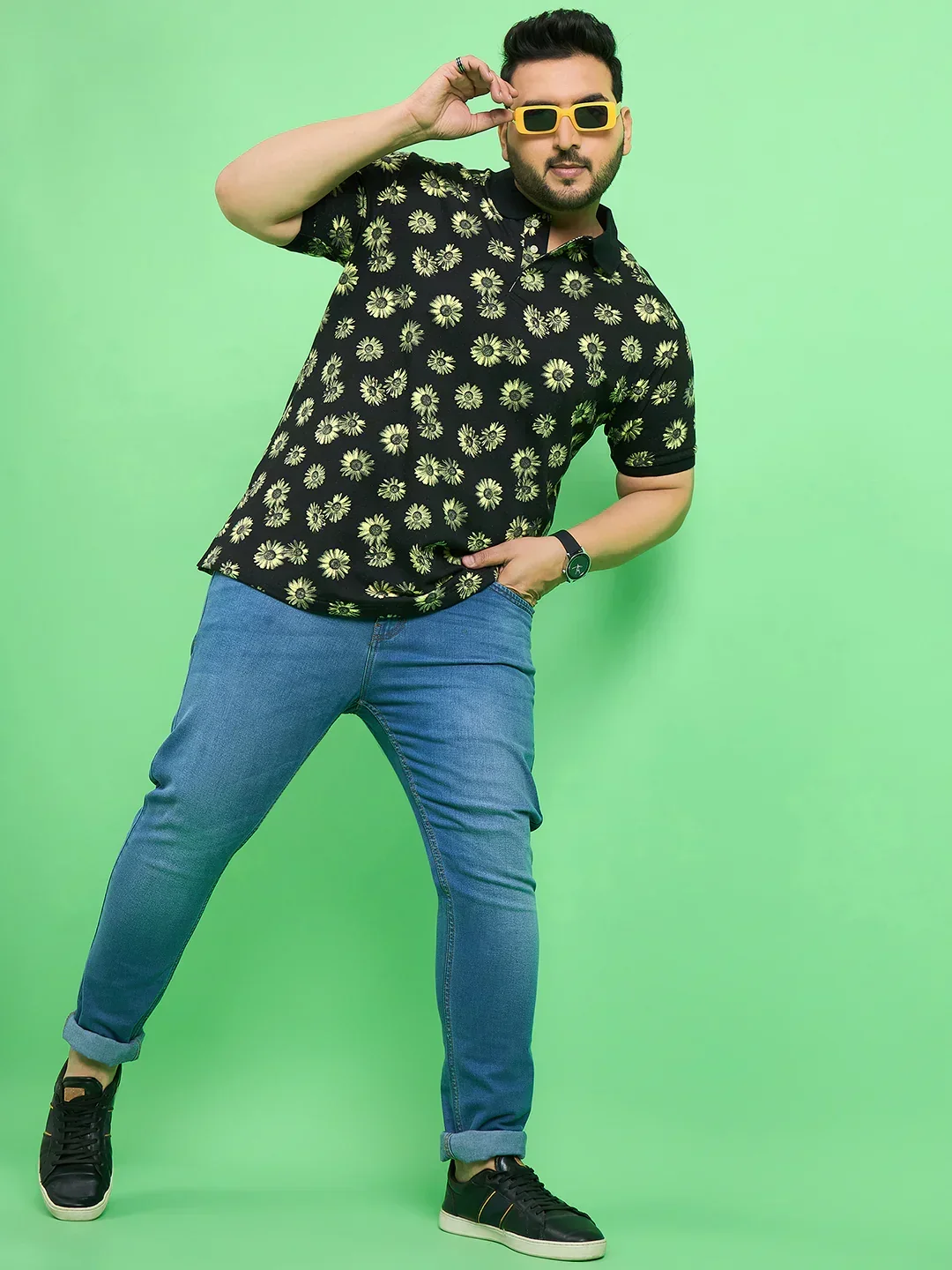 Men Plus Size Chassis Floral Print Polo Tshirt - Image 2