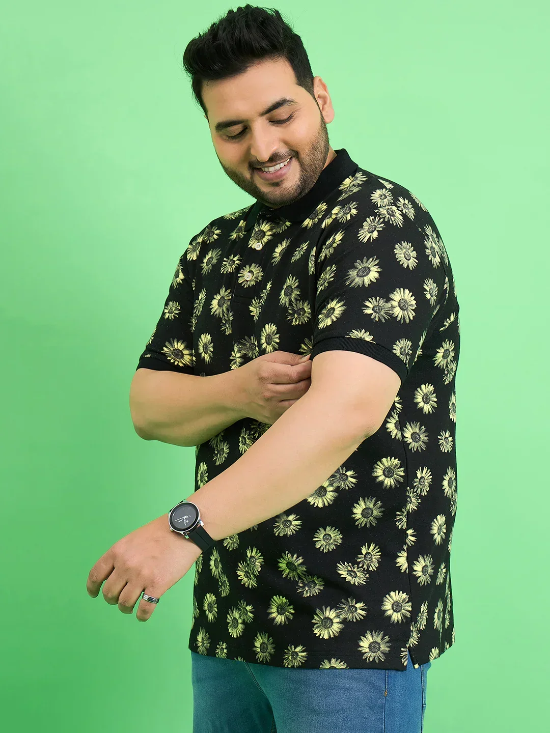 Men Plus Size Chassis Floral Print Polo Tshirt - Image 3