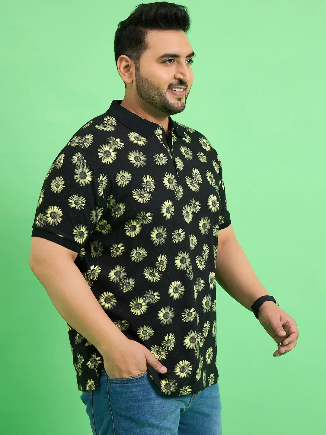 Men Plus Size Chassis Floral Print Polo Tshirt - Image 4