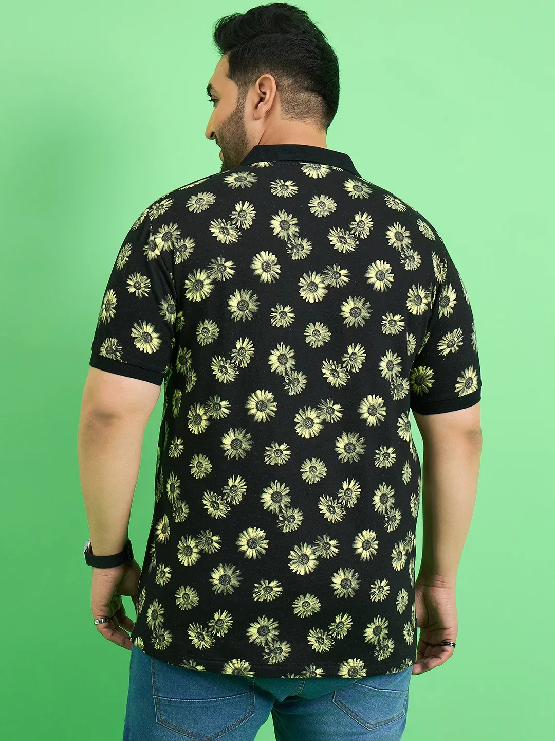 Men Plus Size Chassis Floral Print Polo Tshirt - Image 5
