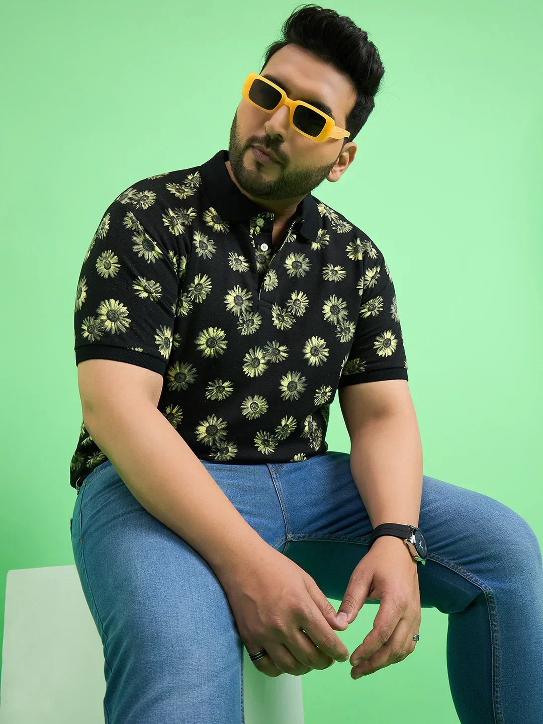 Men Plus Size Chassis Floral Print Polo Tshirt - Image 7