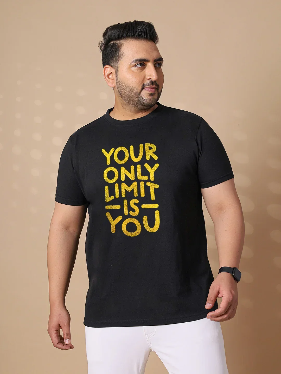Men Plus Size Chin Striped Black Round Neck Tshirt - Image 2