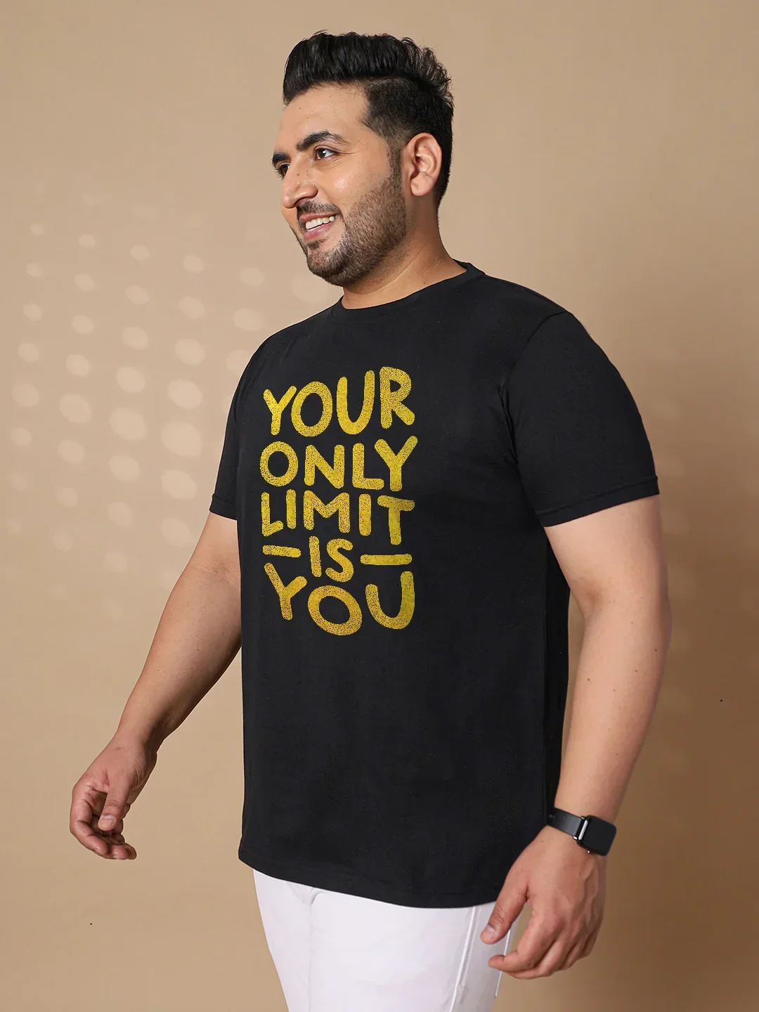 Men Plus Size Chin Striped Black Round Neck Tshirt - Image 3