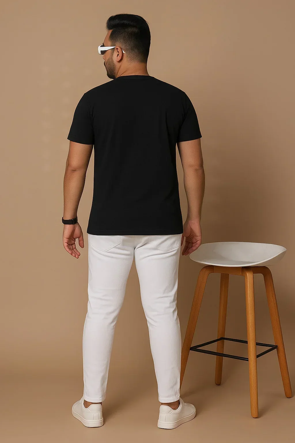 Men Plus Size Chin Striped Black Round Neck Tshirt - Image 5