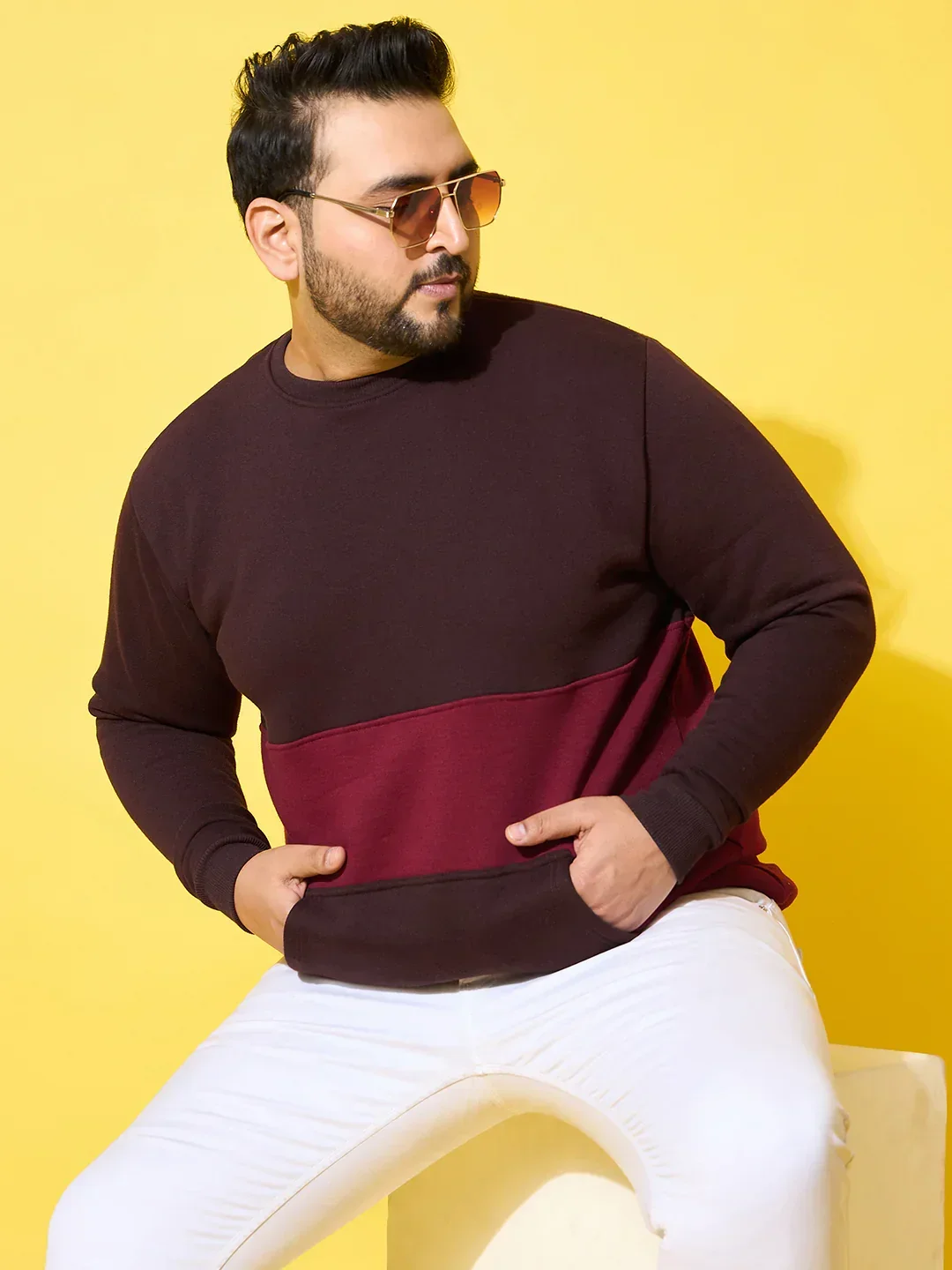 Men Plus Size Chunk Colorblock Printed Sweatshirt - Image 2