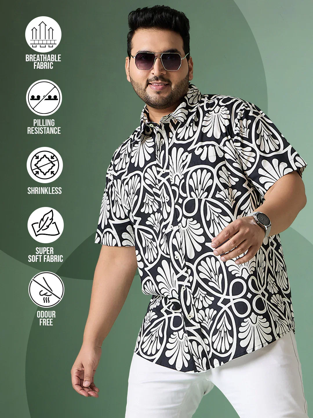 Men Plus Size Cirel-White Print Shirt - Image 2