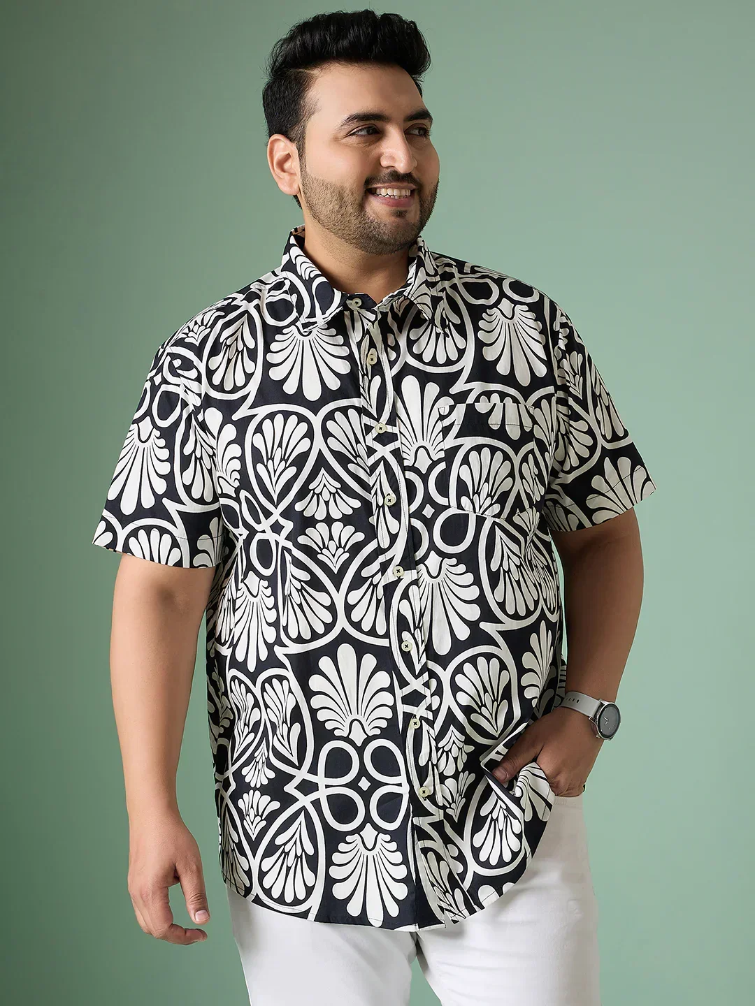 Men Plus Size Cirel-White Print Shirt - Image 3