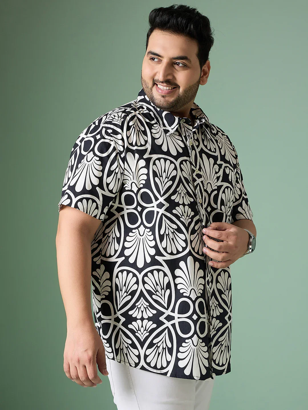 Men Plus Size Cirel-White Print Shirt - Image 6