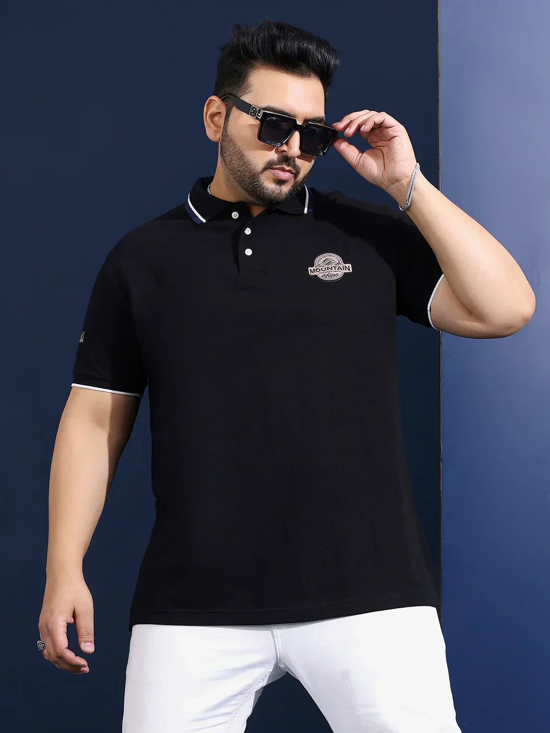 Men Plus Size Cloak Solid Black Polo Tshirt - Image 2