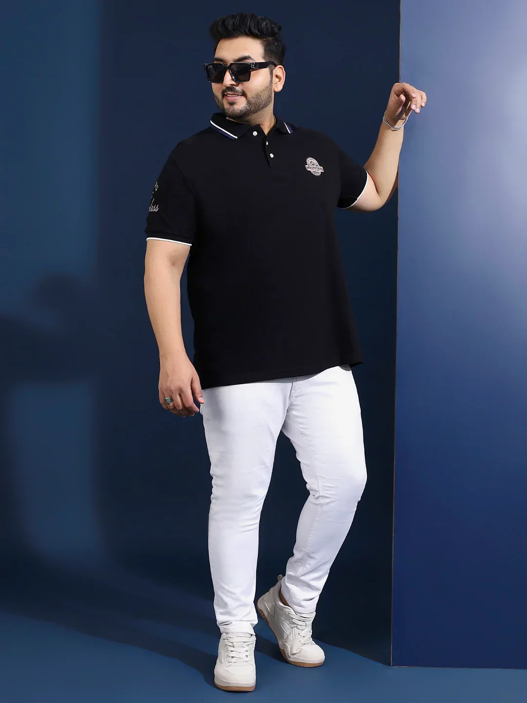 Men Plus Size Cloak Solid Black Polo Tshirt - Image 3