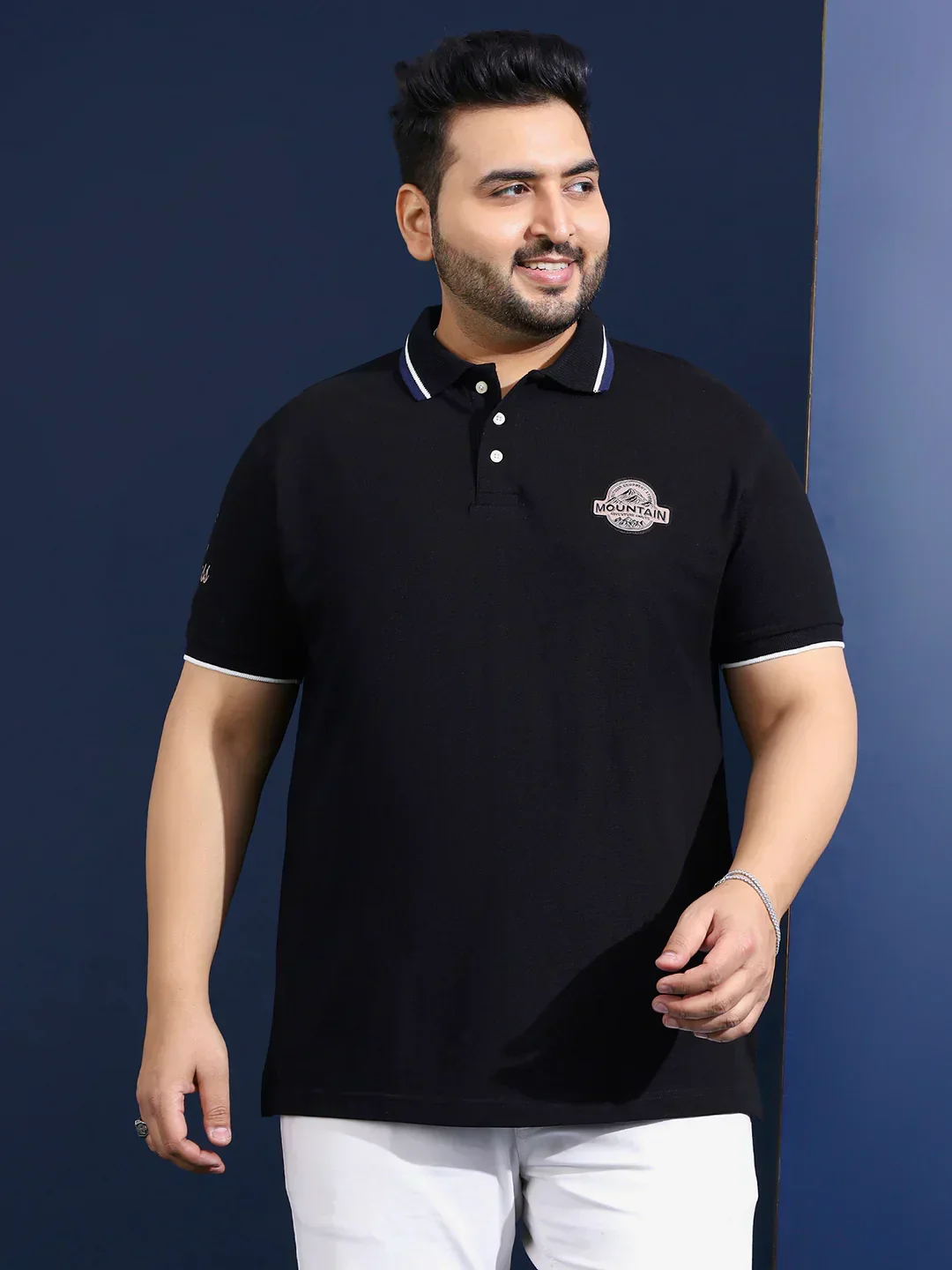 Men Plus Size Cloak Solid Black Polo Tshirt - Image 4