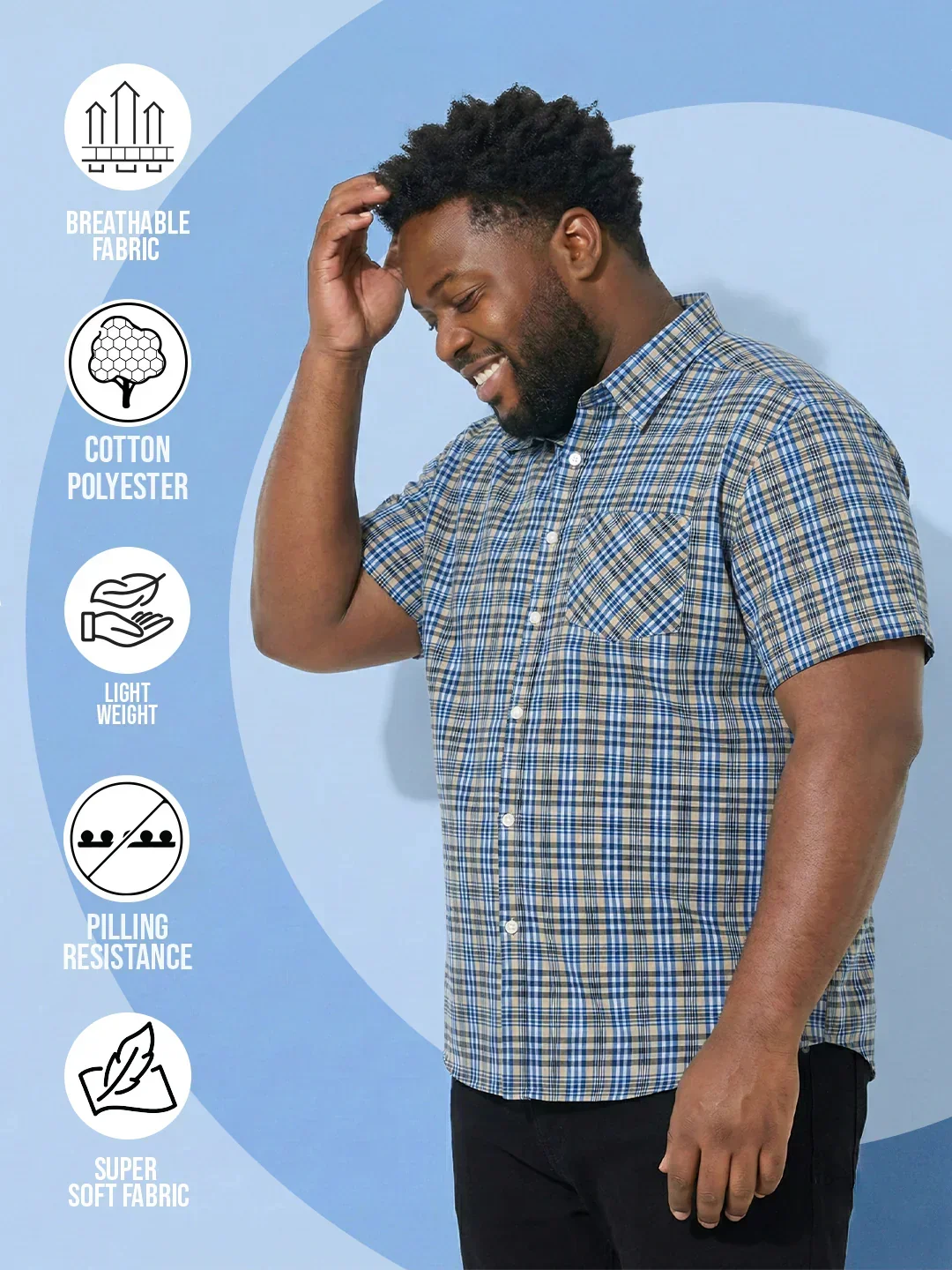 Men Plus Size Cloud Multicolor Checkered Casual Shirt - Image 2