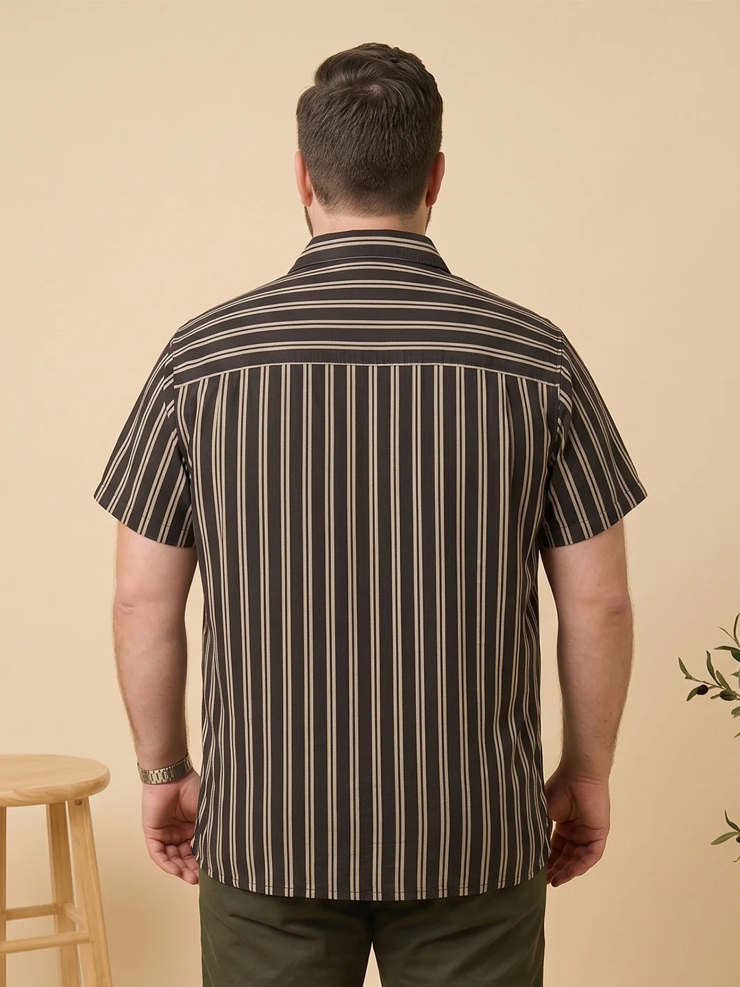 Men Plus Size Coffeescape Multi Striped Shirts - Image 3