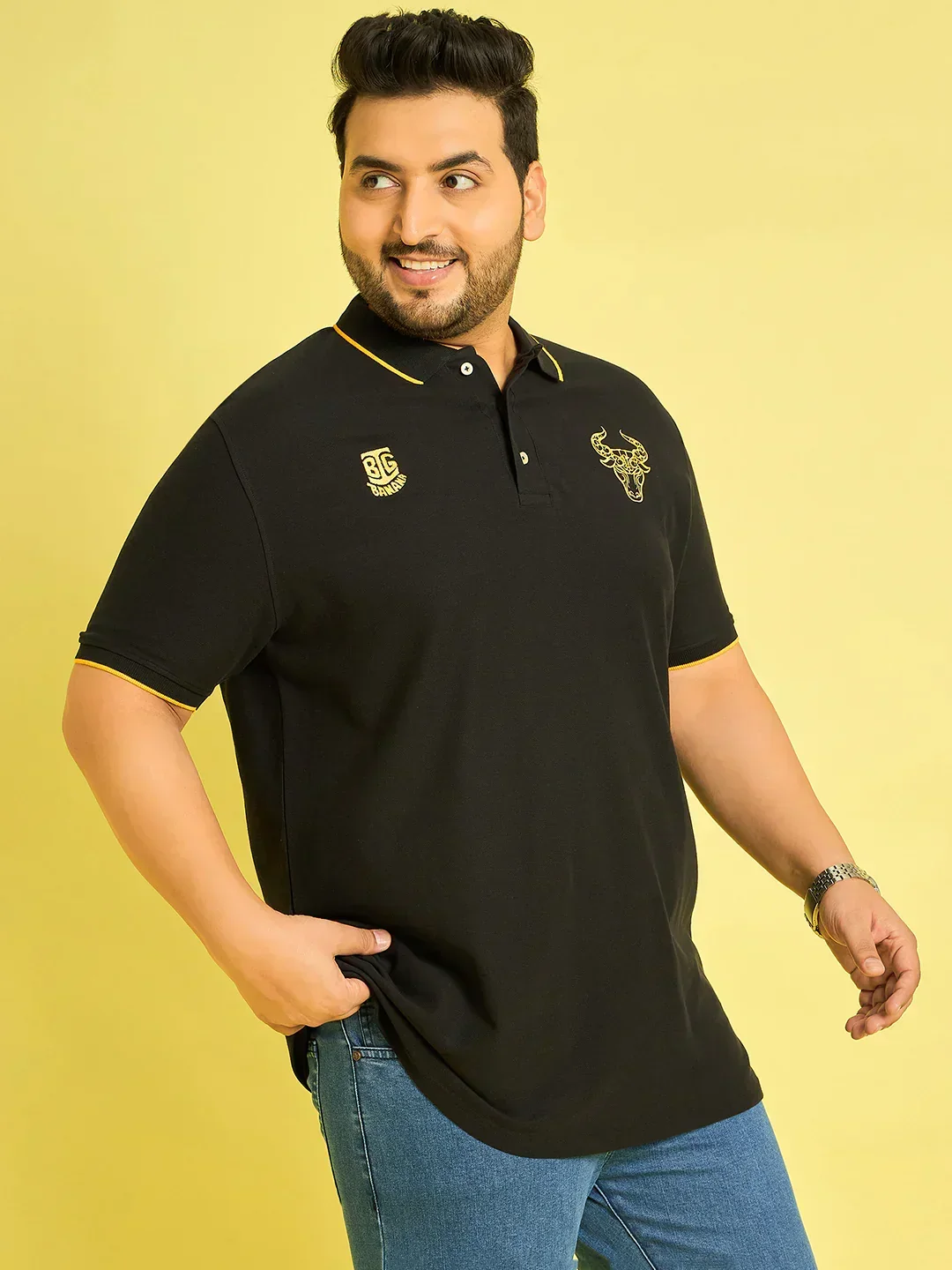 Men Plus Size Colonia-Black Solid Polo Tshirt