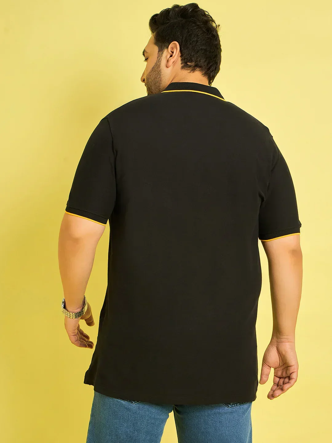 Men Plus Size Colonia-Black Solid Polo Tshirt - Image 5