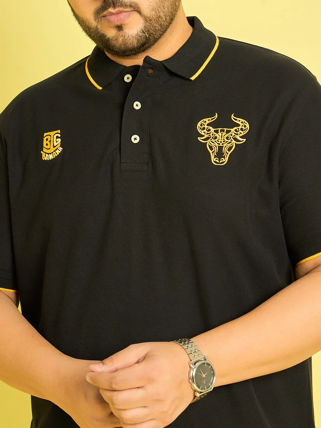 Men Plus Size Colonia-Black Solid Polo Tshirt - Image 6