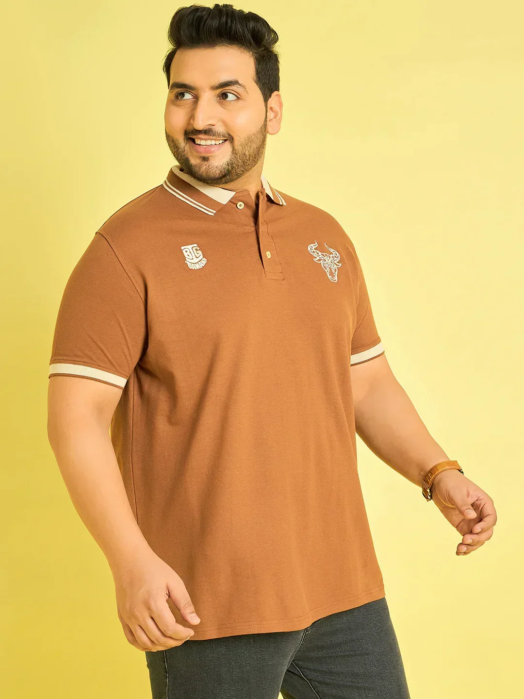 Men Plus Size Colonia-Brown Solid Polo Tshirt - Image 5