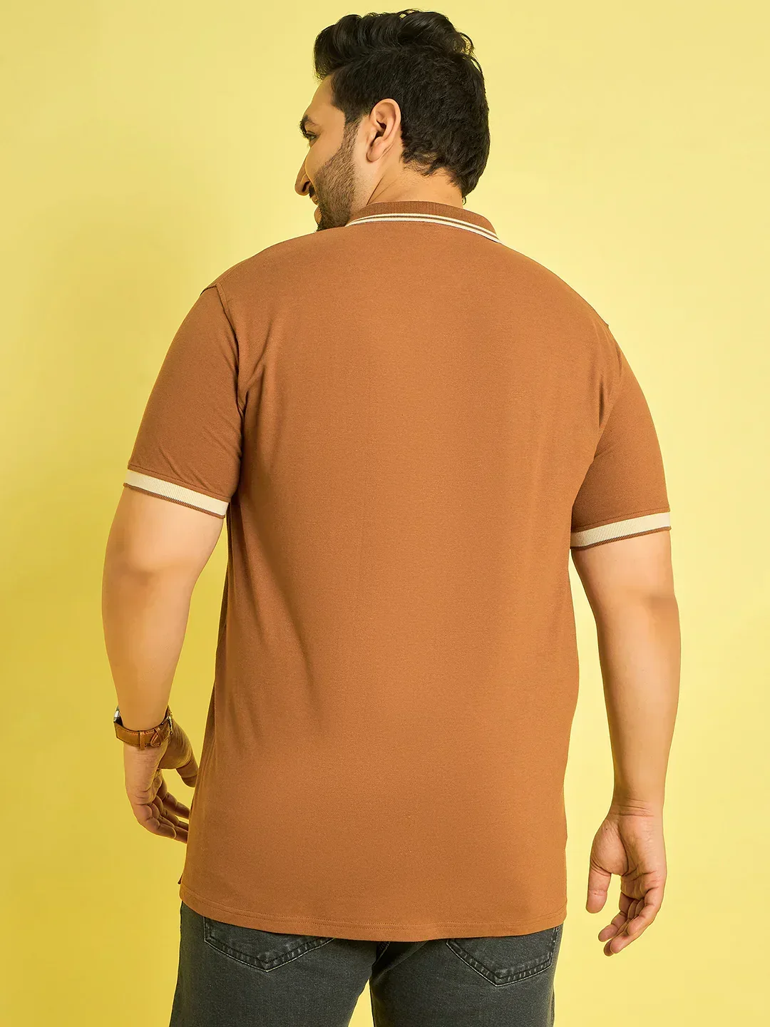 Men Plus Size Colonia-Brown Solid Polo Tshirt - Image 6