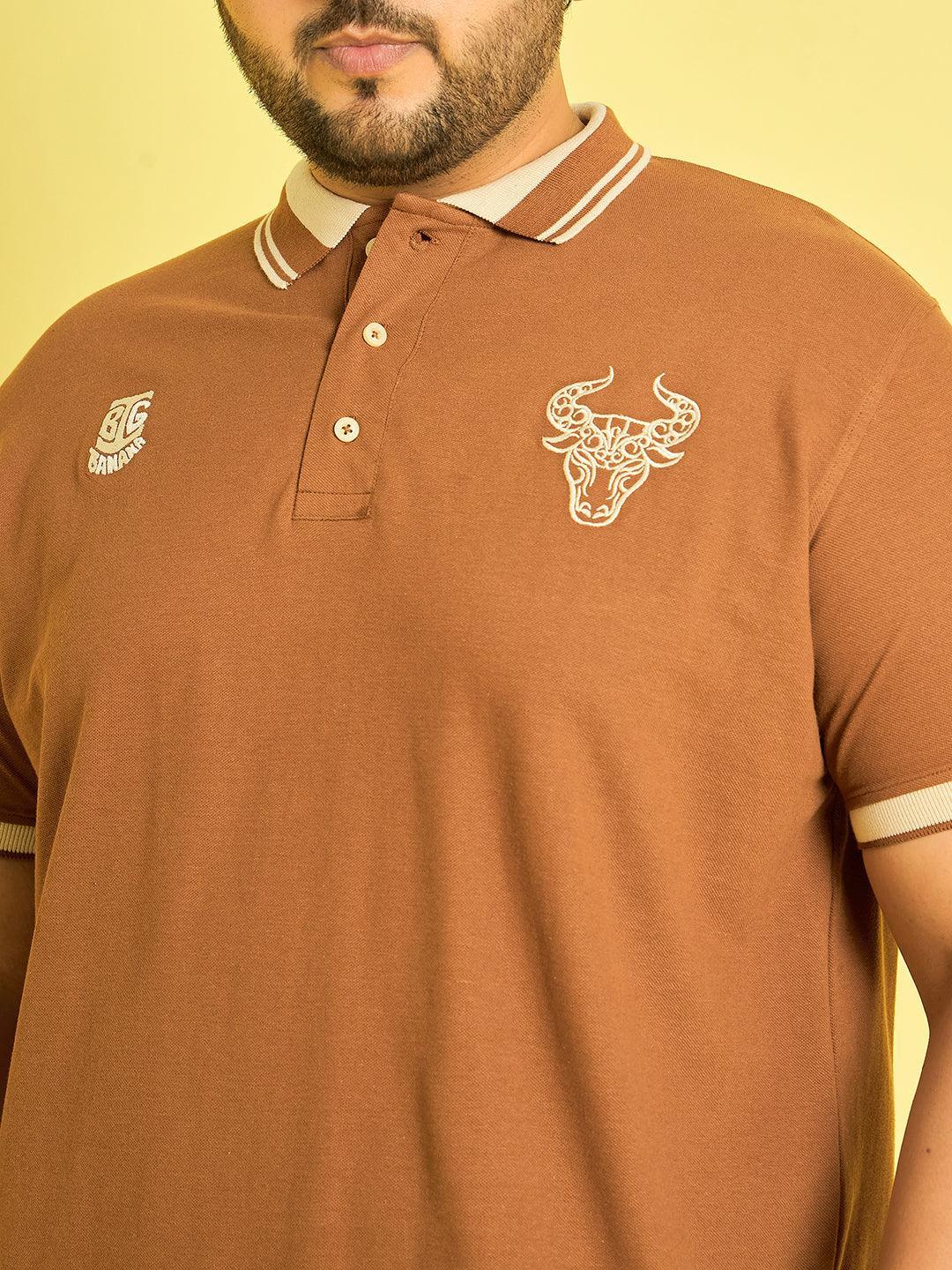 Men Plus Size Colonia-Brown Solid Polo Tshirt - Image 7