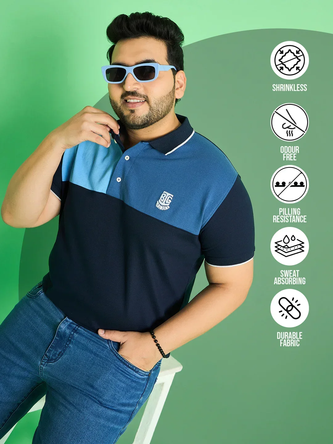 Men Plus Size Colt Colour-block Polo Tshirt - Image 2