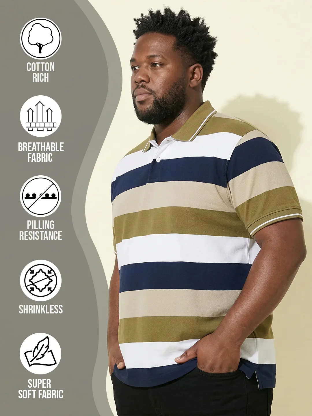 Men Plus Size Coluxe Multicolor Colorblock Polo Tshirt - Image 2