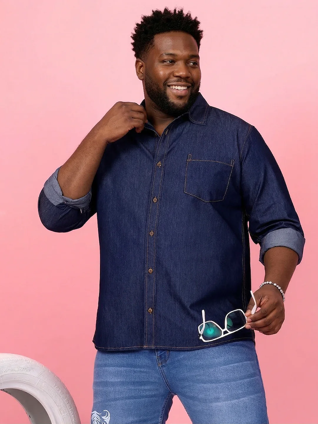 Men Plus Size Comorosia Blue Solid Casual Shirt - Image 2