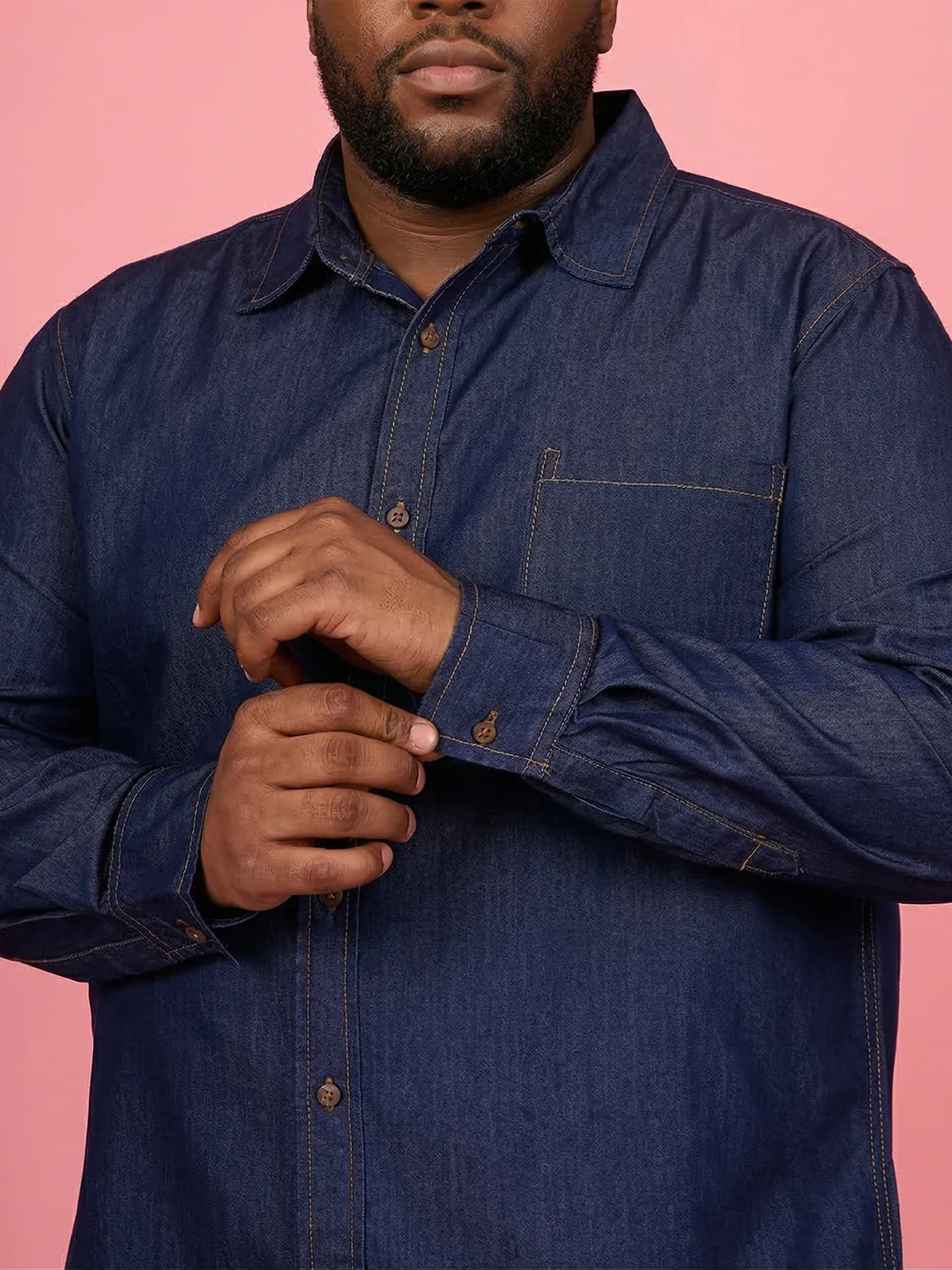 Men Plus Size Comorosia Blue Solid Casual Shirt - Image 5