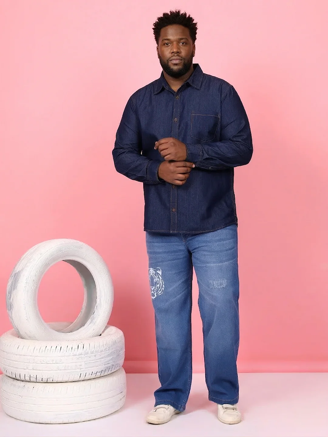 Men Plus Size Comorosia Blue Solid Casual Shirt - Image 6