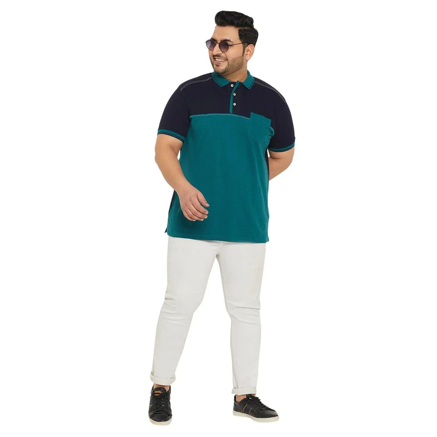 Men Plus Size Conezo-Blue Colorblock Polo Tshirt - Image 2