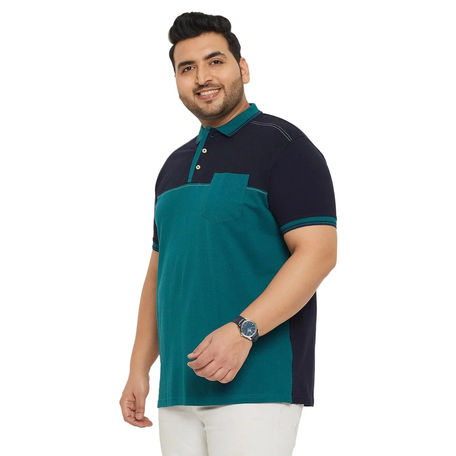 Men Plus Size Conezo-Blue Colorblock Polo Tshirt - Image 3