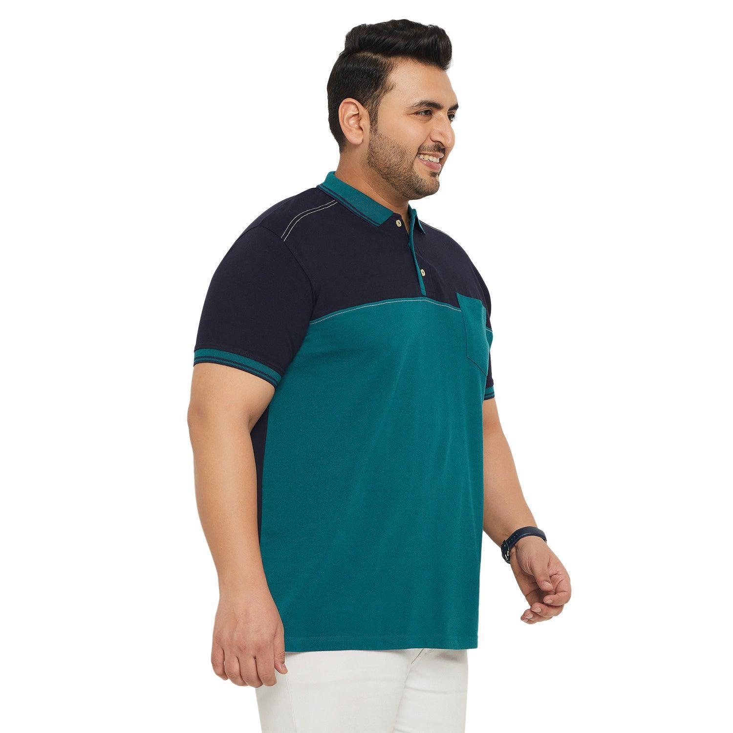 Men Plus Size Conezo-Blue Colorblock Polo Tshirt - Image 4